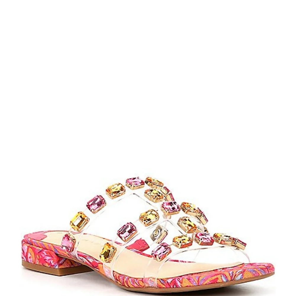 Alex Marie Women's pink Sandals with rectangular gemstones in brilliant  Size 8